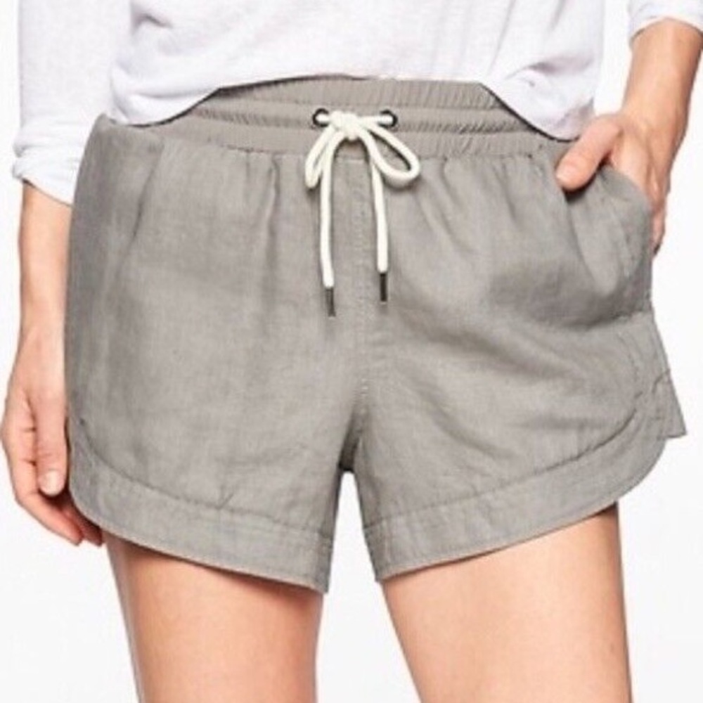 Athleta Beachside Bali Linen Shorts Gray Drawstring Elastic Waist